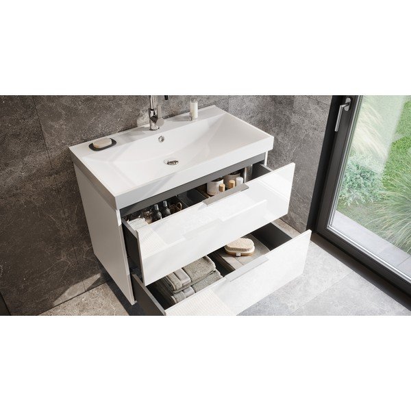 Biała wisząca szafka pod umywalkę z połyskiem 81x65 cm Celano – Germania-image-1