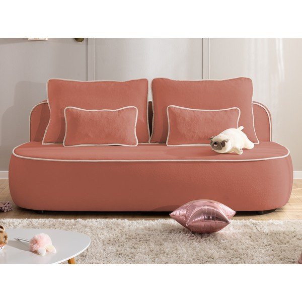 Różowa/jasnoszara aksamitna rozkładana/ze schowkiem sofa dla dzieci 210 cm Saga – Ropez-image-1