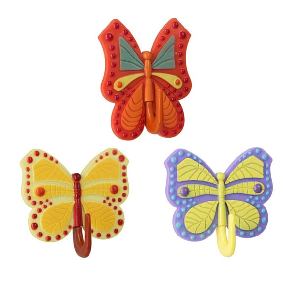 Zestaw 3 kolorowych samoprzylepnych haczyków Metaltex Butterfly