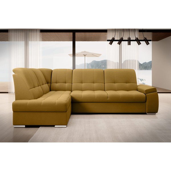 Żółty aksamitny rozkładany/ze schowkiem narożnik (lewostronny/w kształcie litery L) Sado – ELTAP-image-3