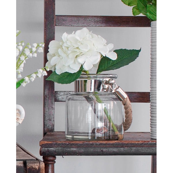 Szklany wazon ze sztucznym kwiatem Hydrangea, 26 cm