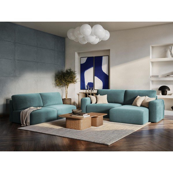 Zielony rozkładany/ze schowkiem narożnik z tkaniny szenilowej (w kształcie litery U) Kona – Makamii-image-1