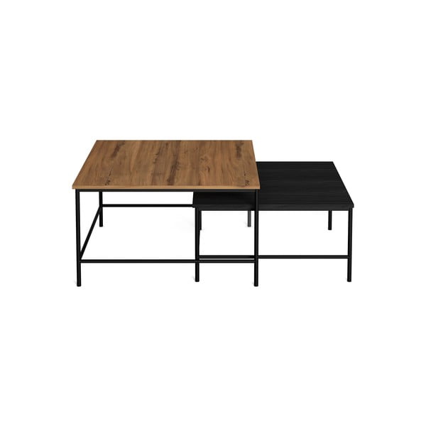 Czarne stoliki z blatem w dekorze orzecha zestaw 2 szt. 80x80 cm Fiorenza – Marckeric-image-1