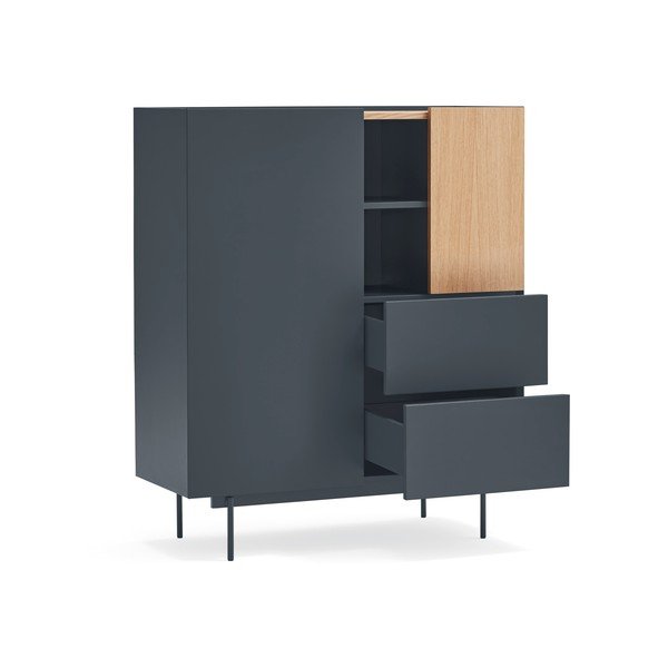 Antracytowo-naturalna wysoka komoda w dekorze dębu 100x120 cm Otto – Teulat-image-4