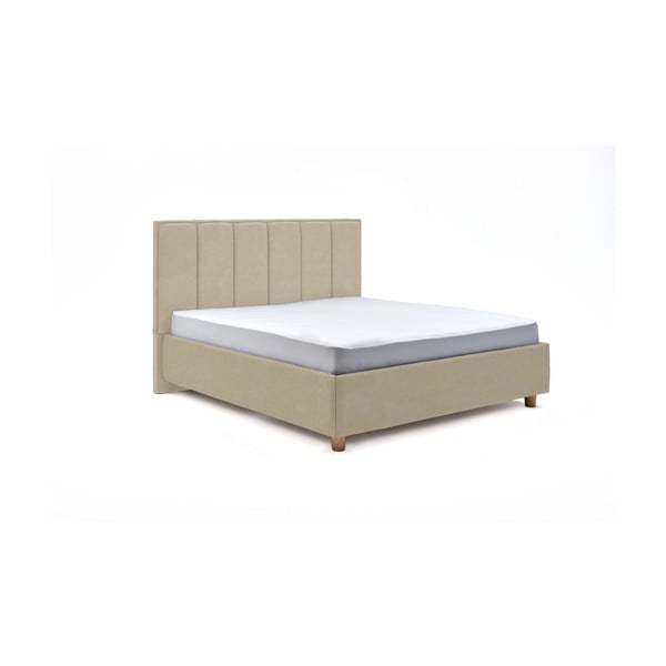 Beżowe dwuosobowe łóżko ze stelażem i schowkiem DlaSpania Wega, 160x200 cm