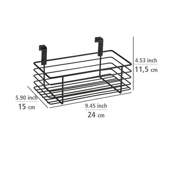 Czarny metalowy koszyk wiszący na drzwiczki kuchenne Wenko Slim, 24x15 cm-image-2