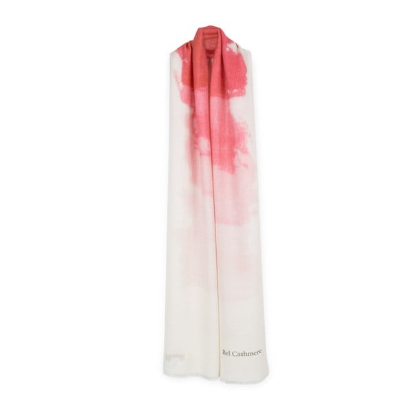 Biało-różowy szal kaszmirowy Bel cashmere Nina, 200x67 cm