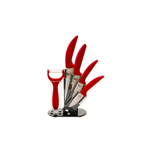 5-częściowy zestaw noży w stojaku Ceramic, czerwony