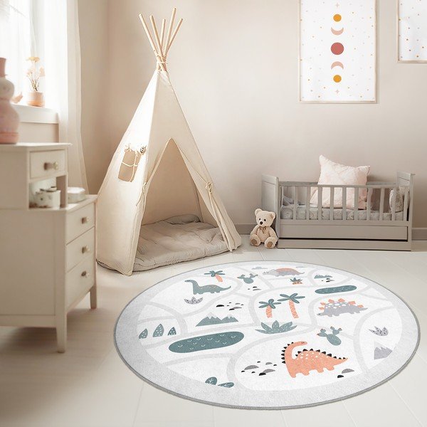 Jasnoszary dziecięcy dywan do zabawy odpowiedni do prania ø100 cm Dino Park – Mila Home-image-3