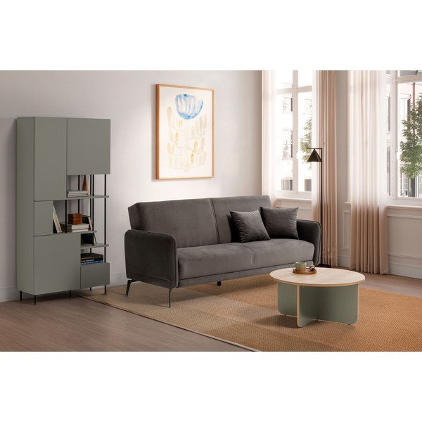 Jasnozielony/w naturalnym kolorze okrągły stolik z blatem w dekorze dębu ø 80 cm Hillary – Marckeric-image-4