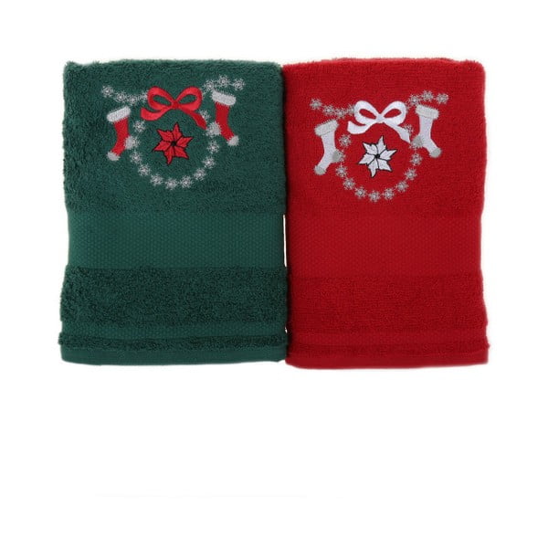 Zestaw 2 ręczników Corap Red&Green, 50x100 cm