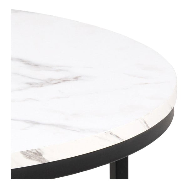 Biały okrągły stolik z blatem w dekorze marmuru ø 80 cm Spiro – Actona-image-2