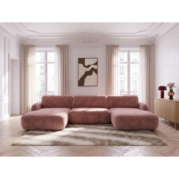 Różowy aksamitny rozkładany/ze schowkiem narożnik (w kształcie litery U) Celeste – Bobochic Paris-image-1
