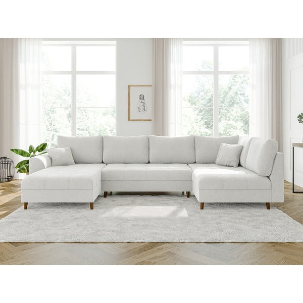 Kremowy narożnik z materiału bouclé (lewostronny/w kształcie litery U) Ariella – Ropez-image-1