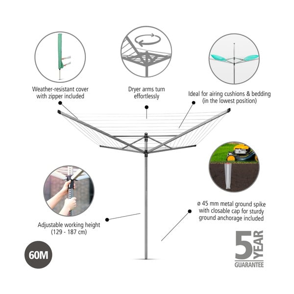 Ogrodowa suszarka na pranie w kolorze srebra 60 m Lift-O-Matic – Brabantia-image-4