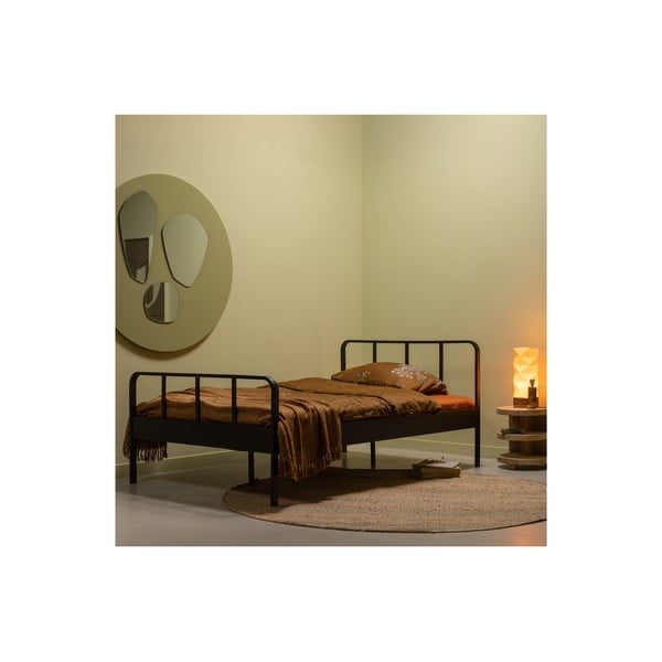 Czarne metalowe łóżko ze stelażem 120x200 cm Mees – WOOOD-image-1
