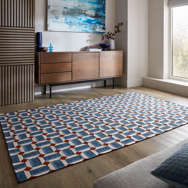 Niebieski dywan 120x170 cm Lennox Geometric – Flair Rugs-image-1