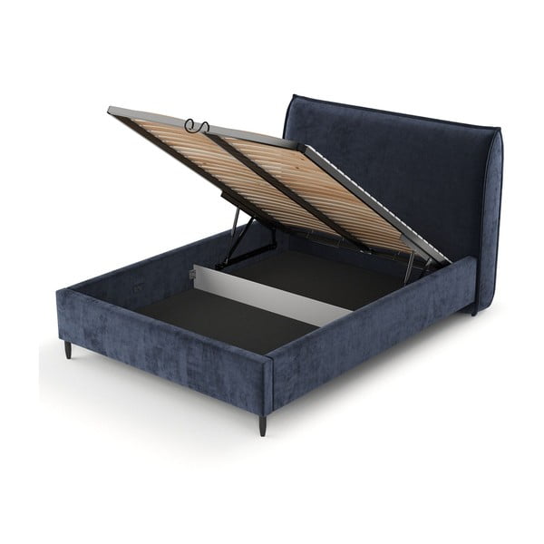 Ciemnoniebieskie tapicerowane łóżko dwuosobowe ze schowkiem i stelażem 160x200 cm Shell – Maison de Rêve-image-4