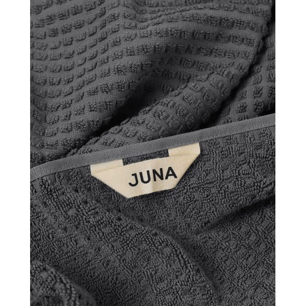 Ciemnoszary ręcznik kąpielowy z bawełny organicznej frotte 70x140 cm Check – JUNA-image-4