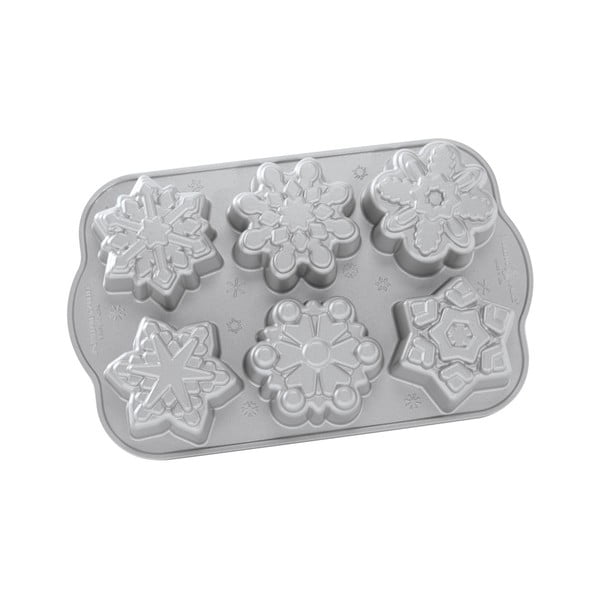 Forma na 6 babeczek w kolorze srebra Nordic Ware Snowflakes, 700 ml