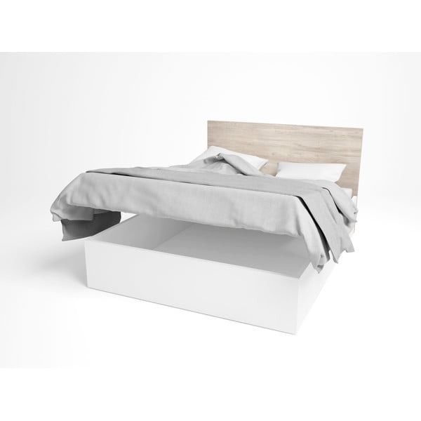 Białe łóżko dwuosobowe w dekorze dębu ze schowkiem 140x190 cm Sahara – Marckeric-image-3