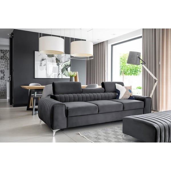 Ciemnoszara aksamitna rozkładana sofa 261 cm Laurence – ELTAP-image-1