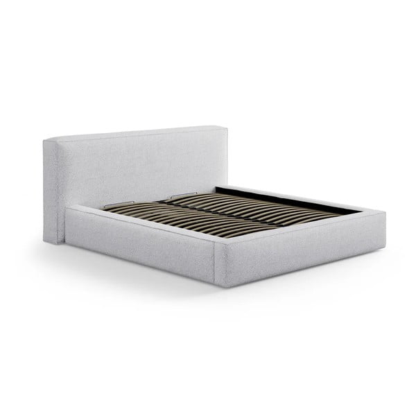 Jasnoszare tapicerowane łóżko dwuosobowe ze schowkiem ze stelażem 160x200 cm Simon Olivia – Micadoni 