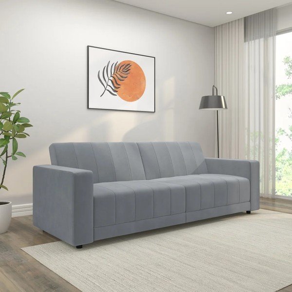 Jasnoszara aksamitna częściowo rozkładana/rozkładana sofa 225 cm Allie – Støraa-image-3