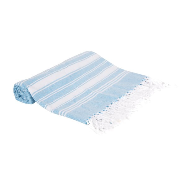 Niebieski ręcznik kąpielowy tkany ręcznie Ivy's Nuray, 100x180 cm