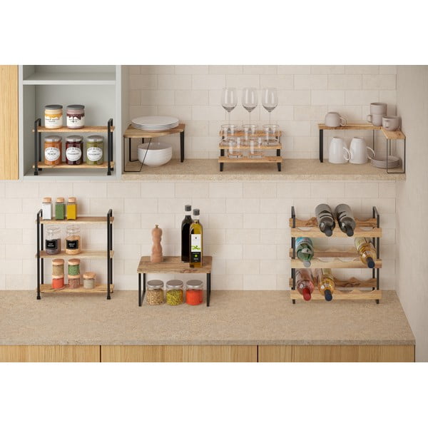 Drewniane dodatkowe półki  w czarno-naturalnym kolorze 2 szt. 27x8 cm York – Metaltex-image-2