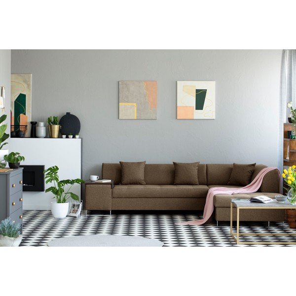 Jasnobrązowy narożnik z nogami w kolorze srebra Cosmopolitan Design Orlando, prawy róg-image-1