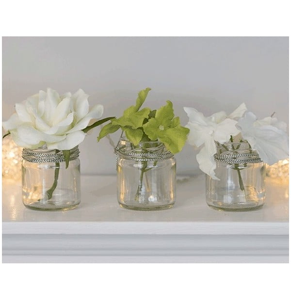 Zestaw 3 szklanych wazonów ze sztucznymi kwiatami Hydragena, 8 cm