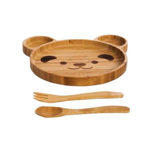 Dziecięcy komplet talerzyka bambusowego i sztućców Bambum Teddy