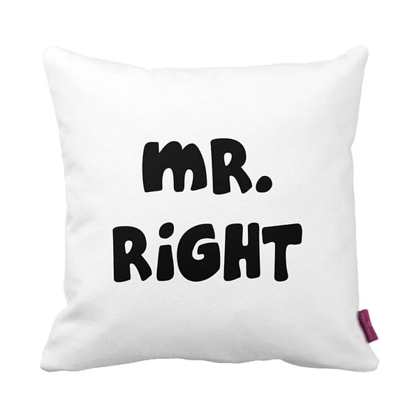Czarno-biała poduszka Mr. Right, 43x43 cm