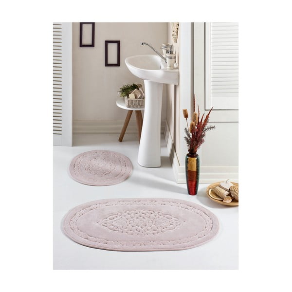 Zestaw 2 fioletowych owalnych dywaników łazienkowych