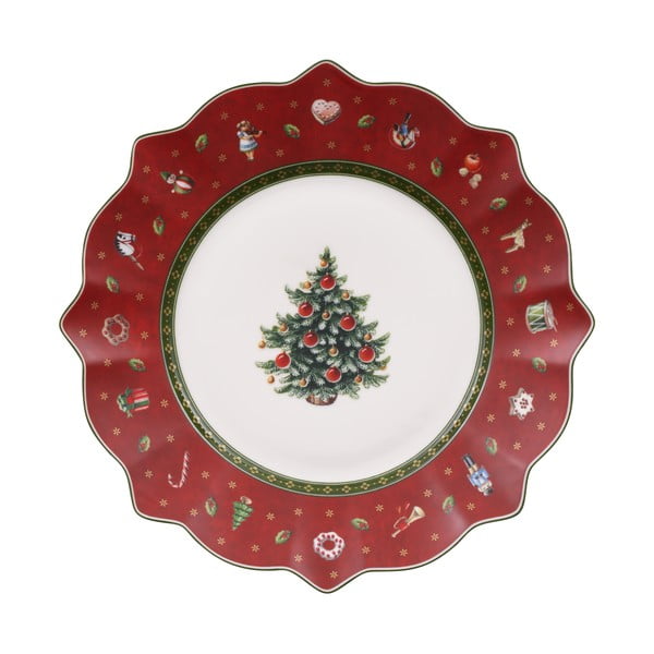 Czerwony porcelanowy talerz z motywem świątecznym Villeroy & Boch, ø 24 cm