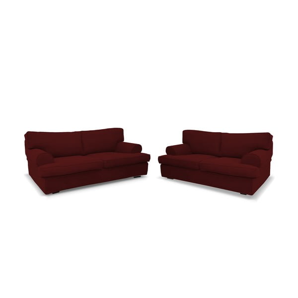 Zestaw 2 czerwonych sof, trzyosobowej i czteroosobowej Rodier Merino
