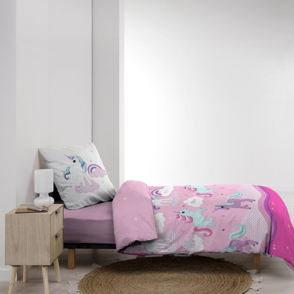 Różowa bawełniana pościel dziecięca jednoosobowa 140x200 cm Licorne – douceur d'intérieur (zdjęcie 3)