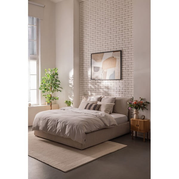 Beżowe tapicerowane łóżko dwuosobowe ze schowkiem i stelażem 160x200 cm Thessa Pillow – Bonami Selection-image-1