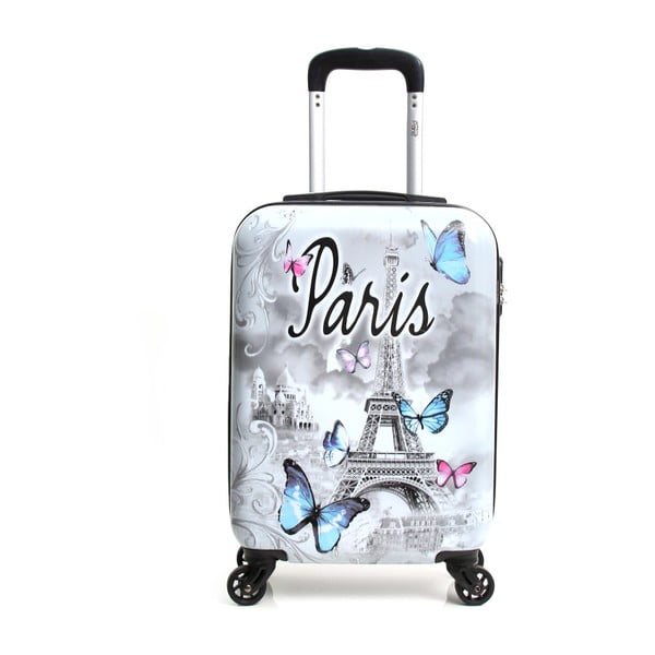 Biała walizka na kółkach Hello Paris