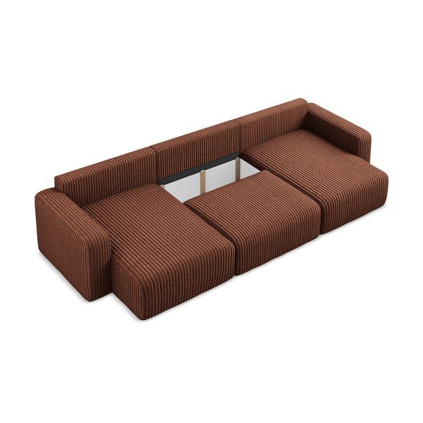 Sztruksowy rozkładany/ze schowkiem narożnik (w kształcie litery U) w kolorze terakoty Kona – Makamii-image-4