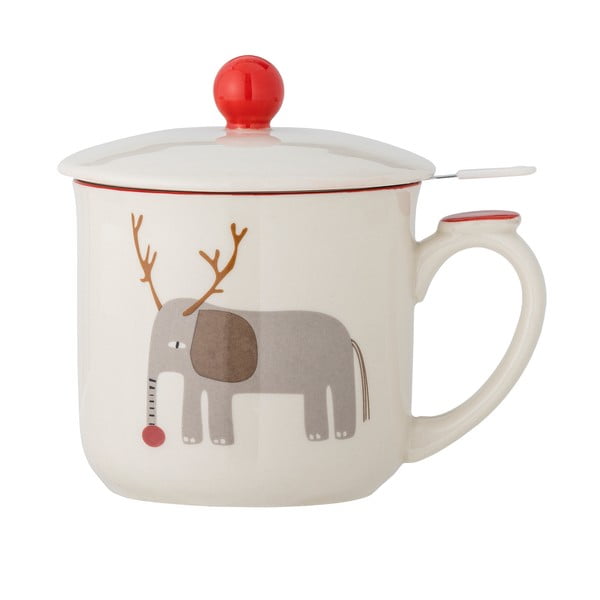 Kremowy kamionkowy kubek z sitkiem ze świątecznym motywem 300 ml Valentin – Bloomingville