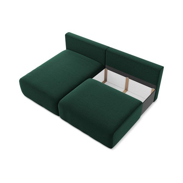 Ciemnozielony aksamitny rozkładany/ze schowkiem narożnik (lewostronny/z szezlongiem) Kalena – Makamii-image-4