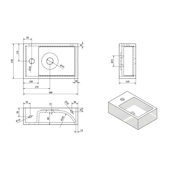 Biała mała umywalka z litego marmuru Sapho Alabama, lewostronna-image-3