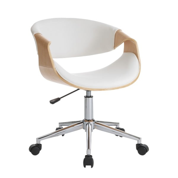 Biało-naturalne krzesło biurowe z imitacji skóry Visby – Tomasucci