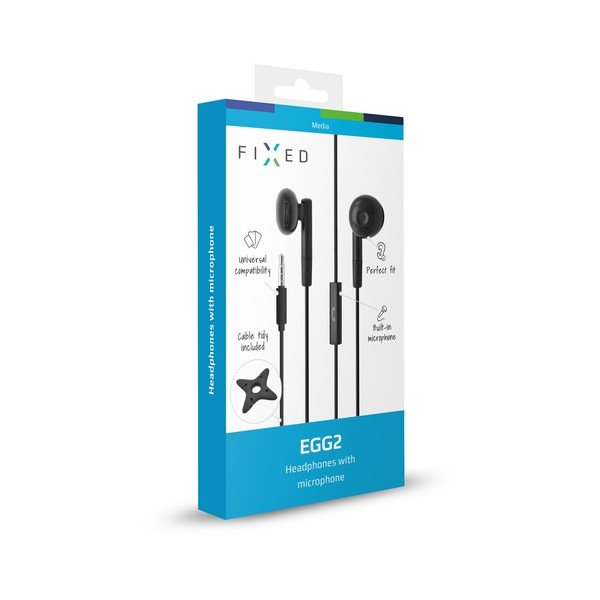 Słuchawki douszne z mikrofonem FIXED EGG2 i organizerem, czarne-image-2