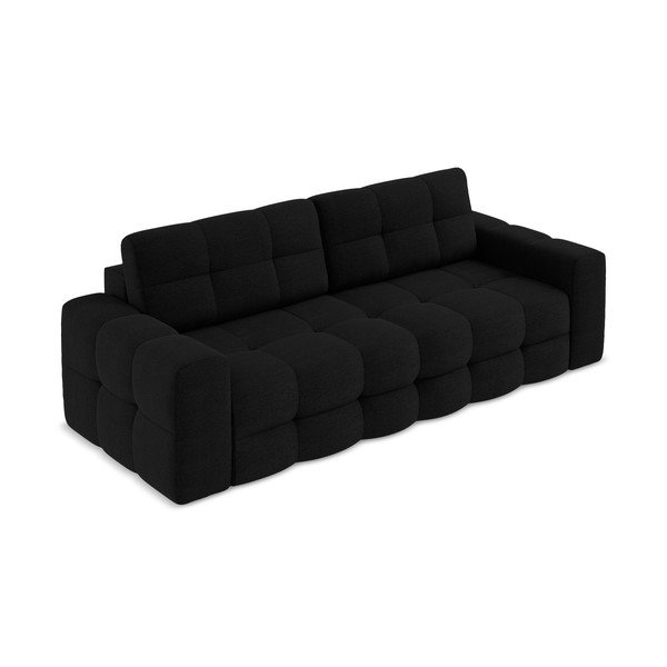 Czarna rozkładana sofa z materiału bouclé 255 cm Milu – Makamii-image-2