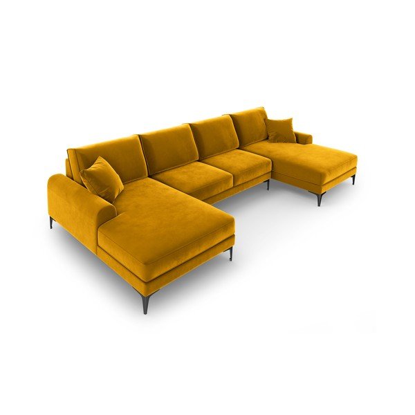 Żółta aksamitna sofa w kształcie "U" Mazzini Sofas Madara-image-4
