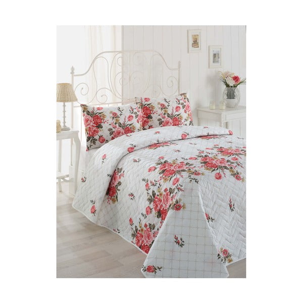 Pikowana narzuta i poszewki na poduszki Angel Pink, 200x220 cm