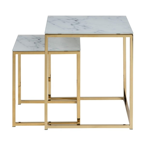 Zestaw 2 stolików z blatem w kolorze białego marmuru Actona Alisma-image-3